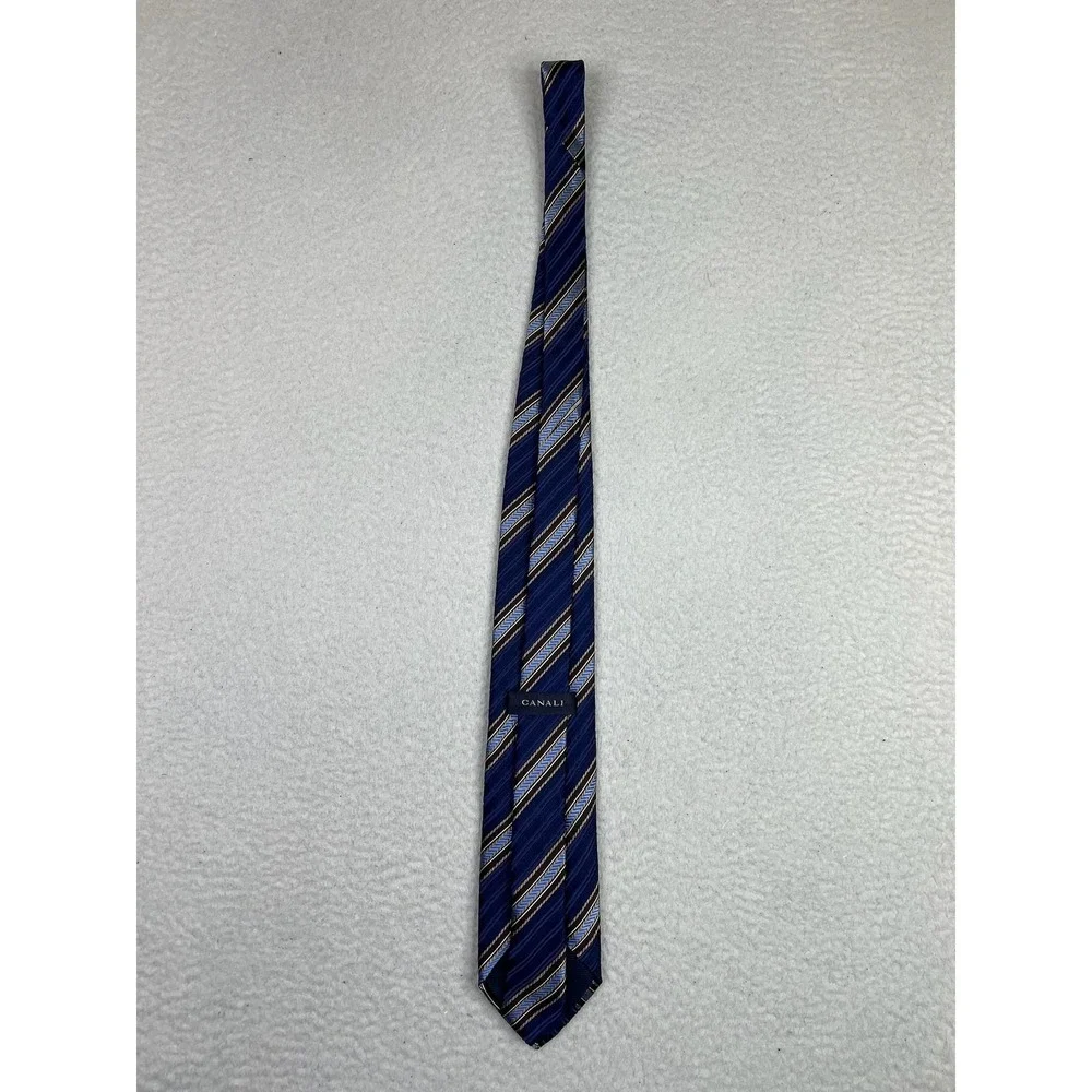 Canali Tie Mens One Size Blue Brown Striped 100% Silk Made In Italy Classic